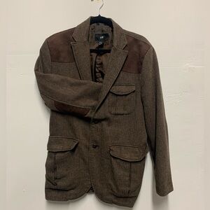 H&M Chocolate Brown Tweed Blazer with Suede Details.
